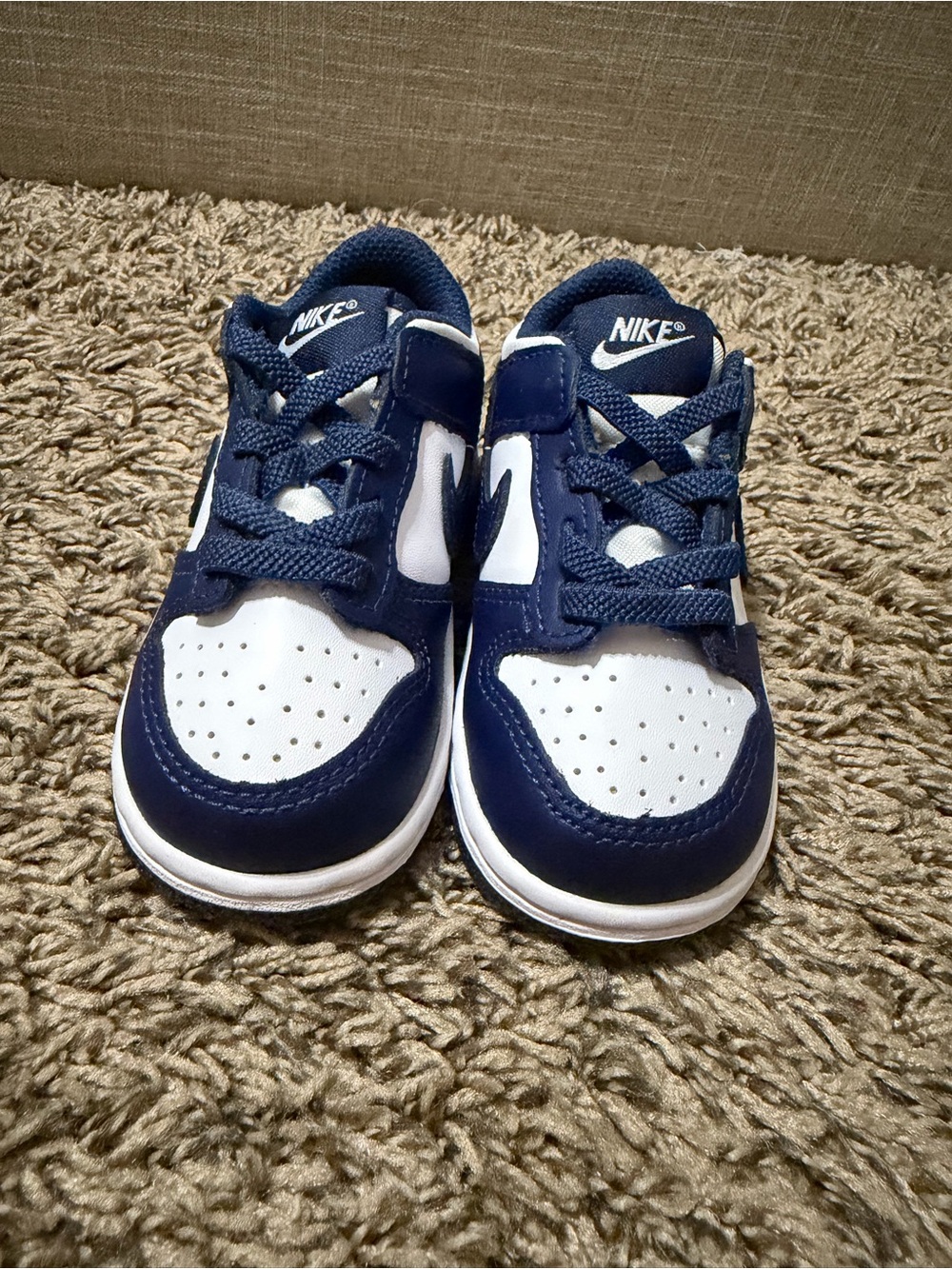 Nike dunk low toddler sneakers navy blue and white